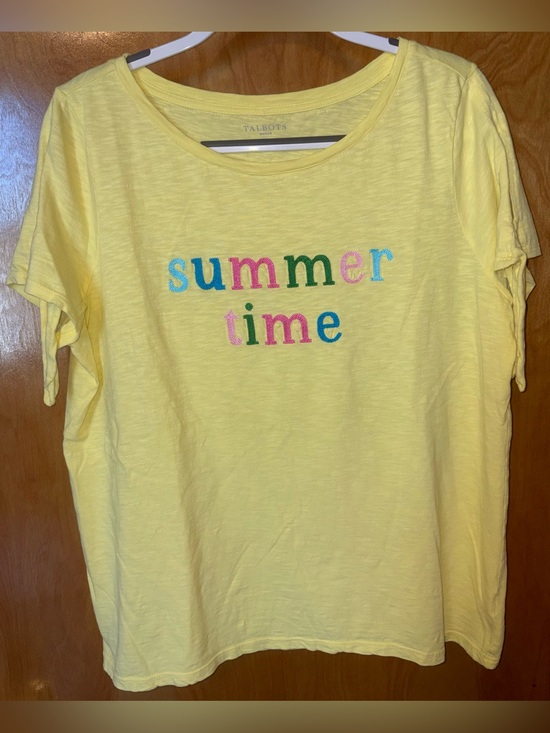 Talbots Tops - Talbots bright lemon yellow 100% cotton Summer Time tie sleeve t-shirt Size 1X